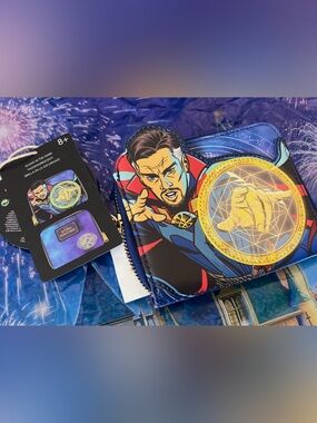 Loungefly Doctor Strange Comic Art Zip Wallet in Blue, Yellow, Red